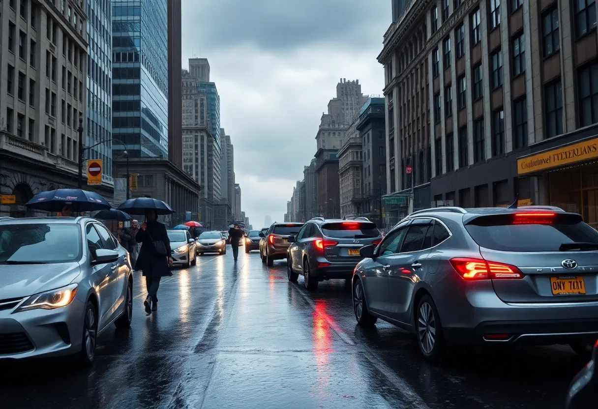 Rainstorm in New York City affecting evening commute