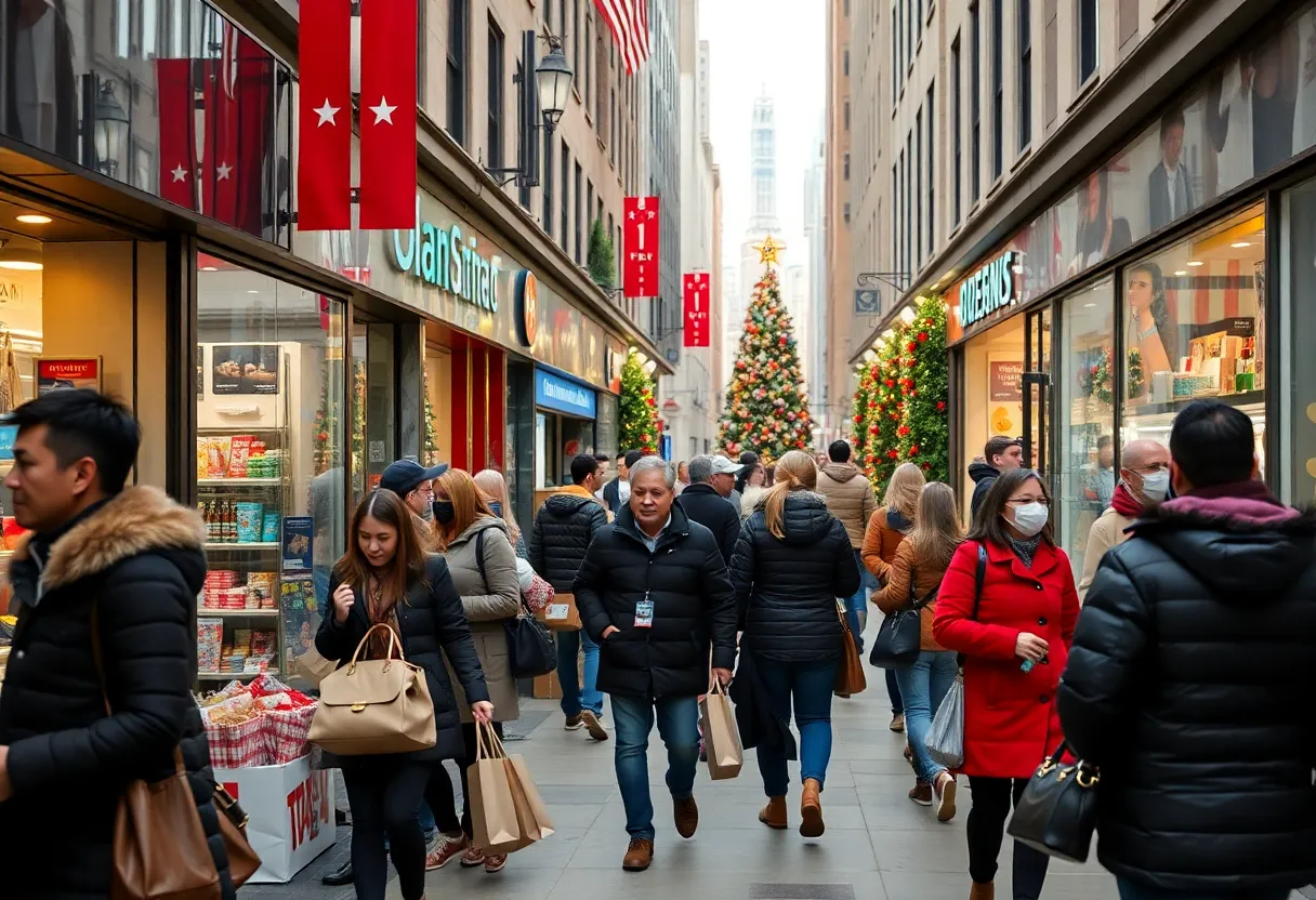 Shoppers in New York City focusing on essential products in retail stores.