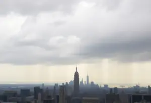 Cloudy weather in New York City skyline
