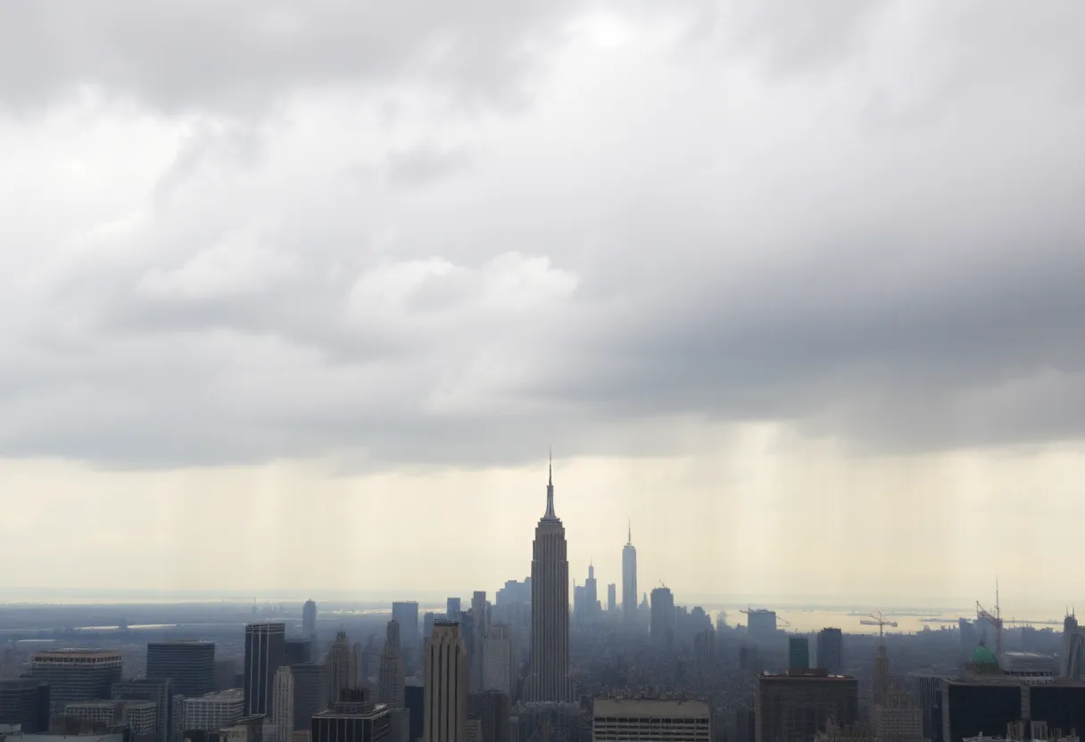 Cloudy weather in New York City skyline