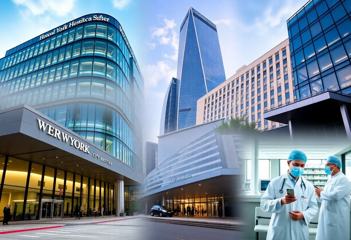 Collage of various hospitals in New York City depicting patient safety measures.
