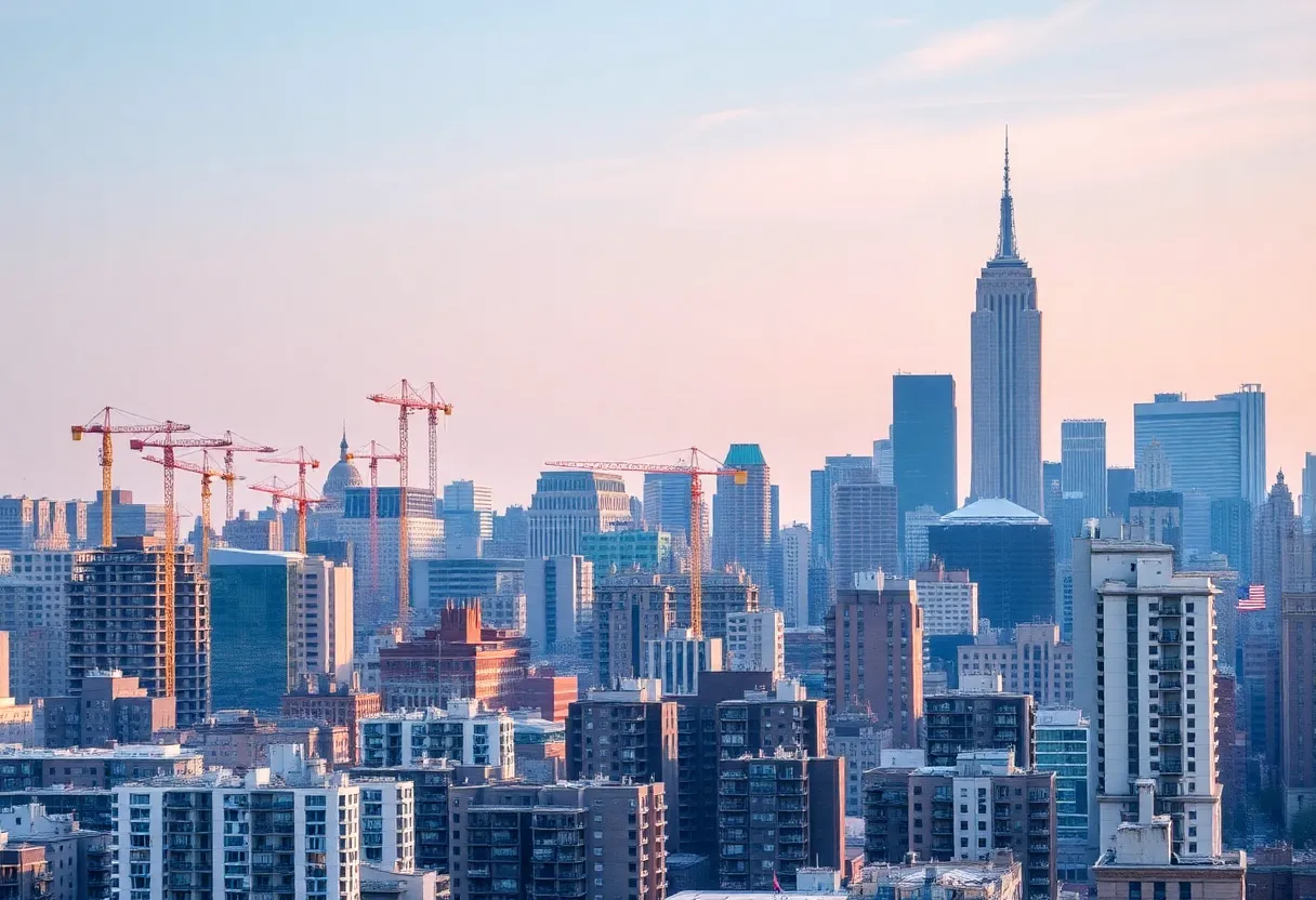 New York City skyline with cranes and new housing projects