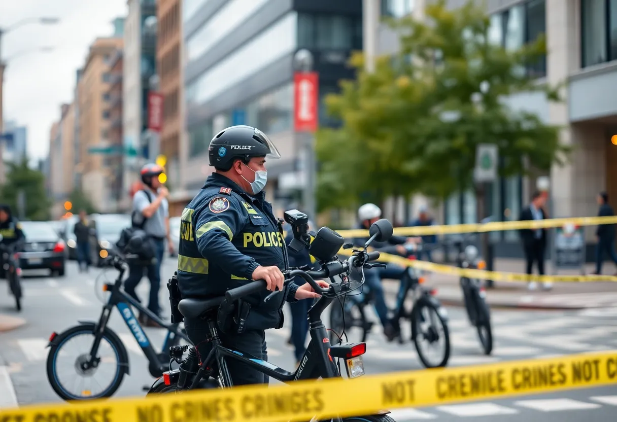 NYPD officers at a crime scene linked to e-bike robberies in New York City.