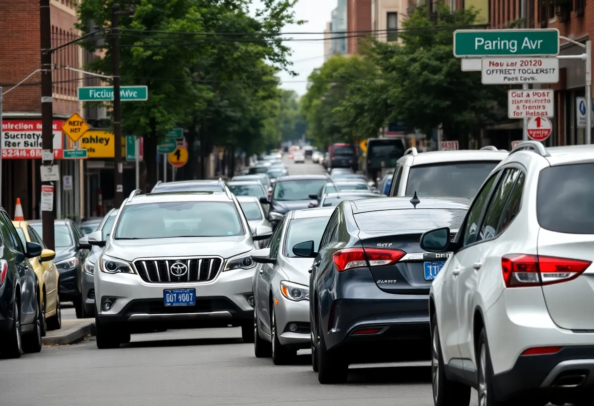 Busy street on McDonald Avenue in Brooklyn with parked cars and local businesses
