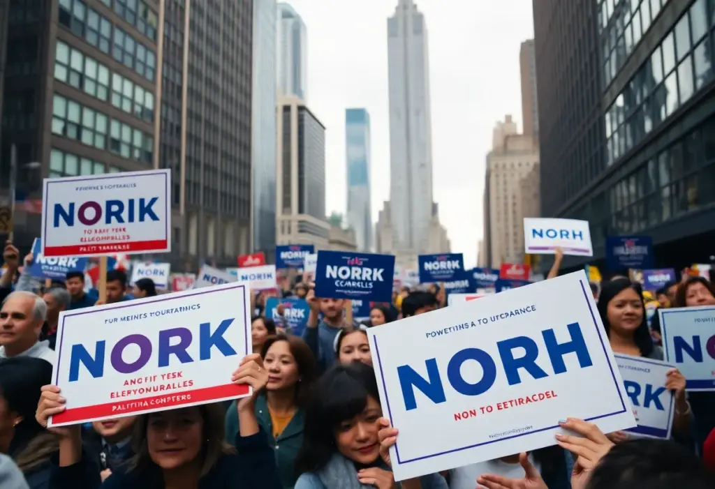Diverse group of supporters at a political rally for a New York City mayoral candidate.
