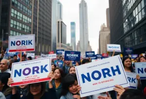 Diverse group of supporters at a political rally for a New York City mayoral candidate.