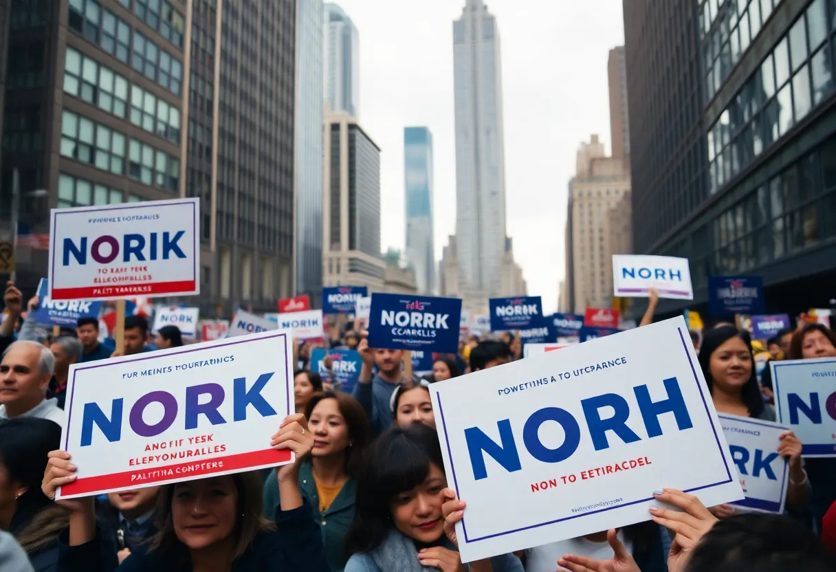 Diverse group of supporters at a political rally for a New York City mayoral candidate.