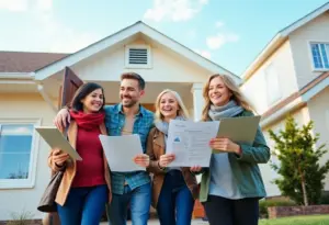Family moving into new home with mortgage documents