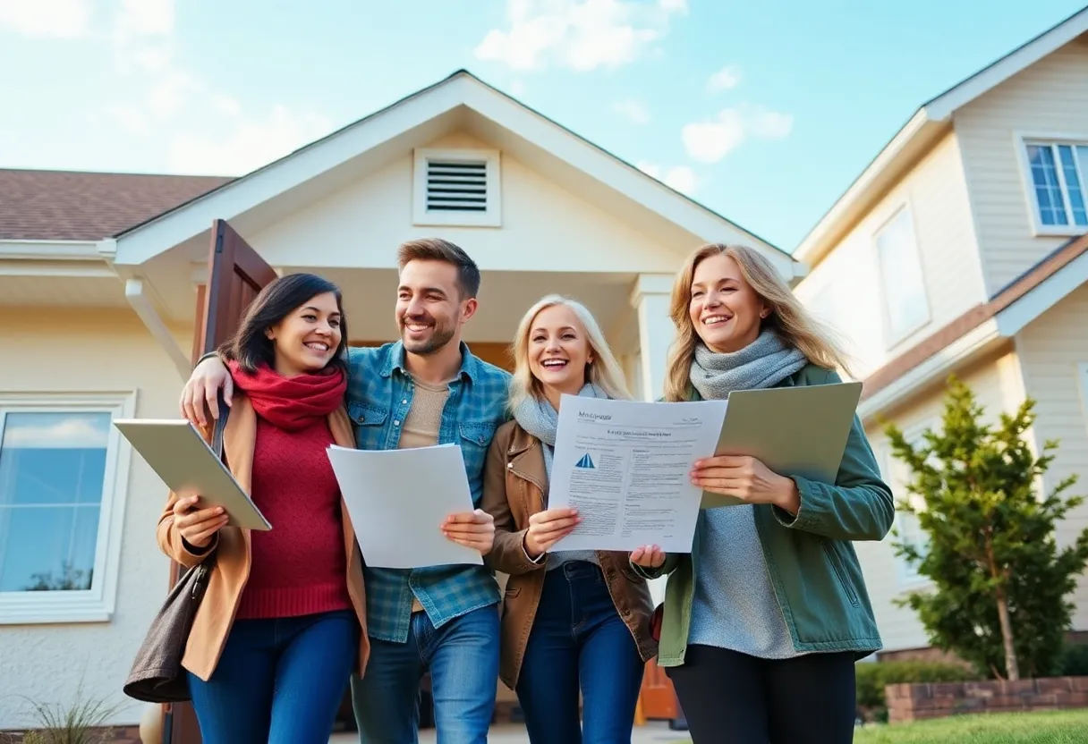 Family moving into new home with mortgage documents