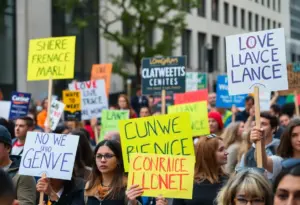 Diverse group of activists advocating for progressive change in New York City.
