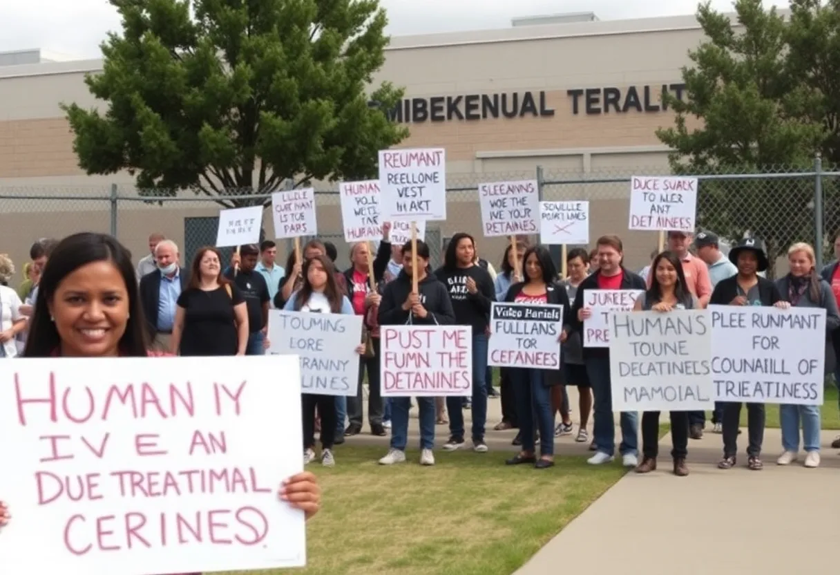 Protesters advocating for humane treatment of immigration detainees