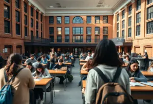 Students at a public high school in New York engaged in learning and activities