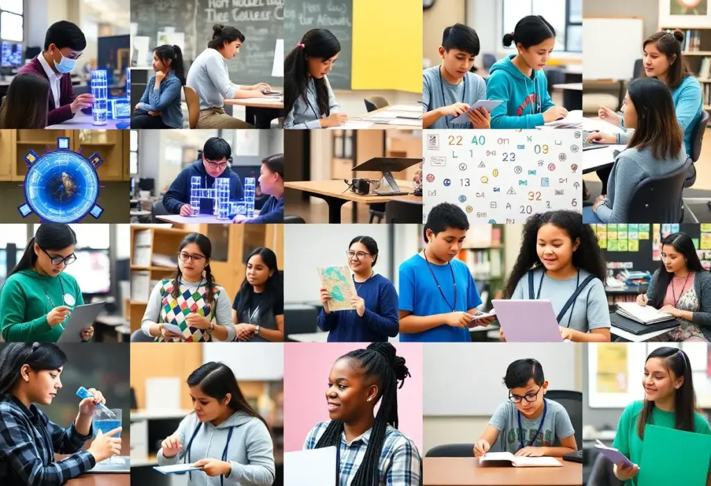 Students from various public high schools in New York City engaged in academic and artistic activities.