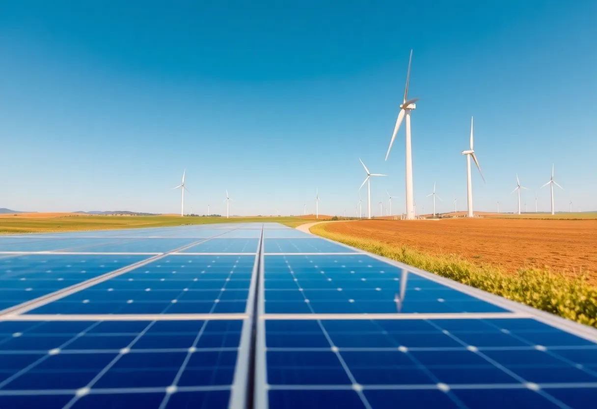 Solar panels and wind turbines representing New York's renewable energy initiatives
