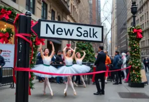 Unveiling of Rockettes Way street sign in New York City