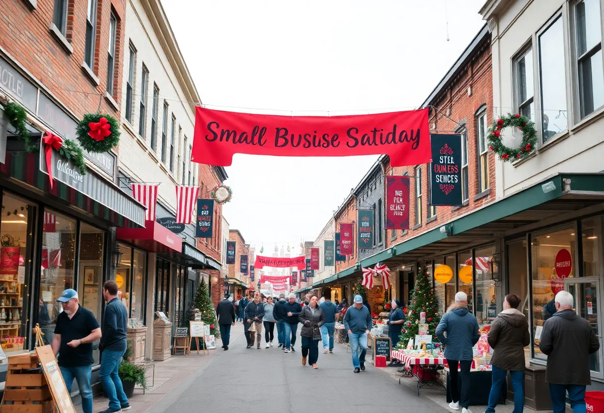 Community members celebrating Small Business Saturday in Bedford-Stuyvesant with local businesses.