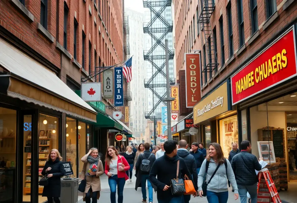 Crowd supporting local businesses on Small Business Saturday in New York City