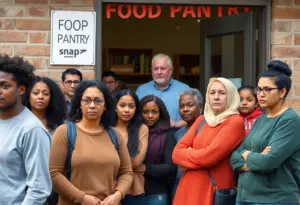People waiting for food assistance at a community pantry