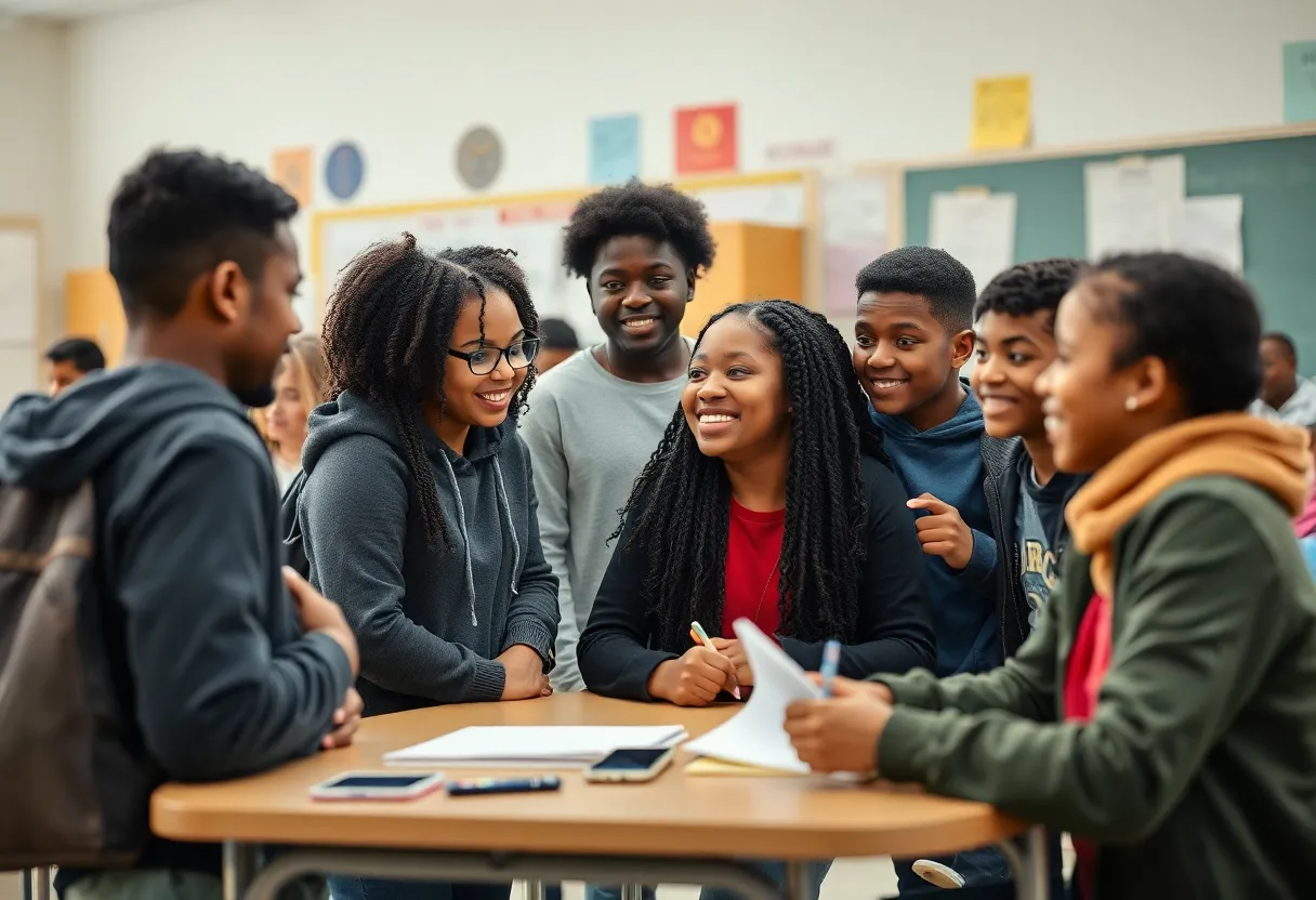Students collaborating in a classroom in Chicago Public Schools