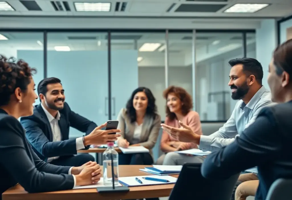 Diverse group of professionals participating in a business development workshop