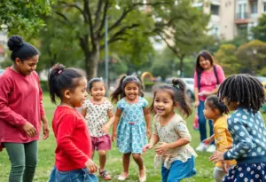 Children playing in a park representing child care support in New York City