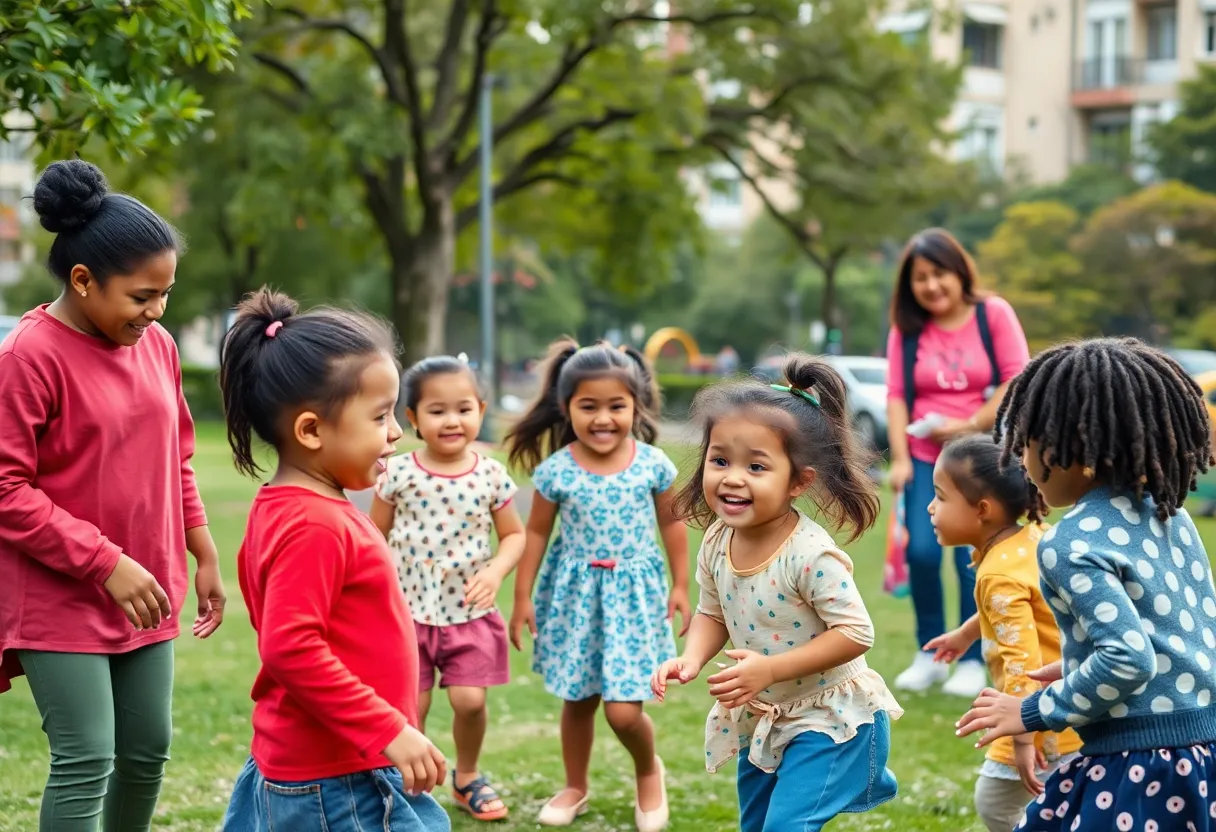 Children playing in a park representing child care support in New York City