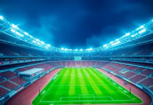 Visual representation of a high-capacity optical network enhancing sports broadcasting