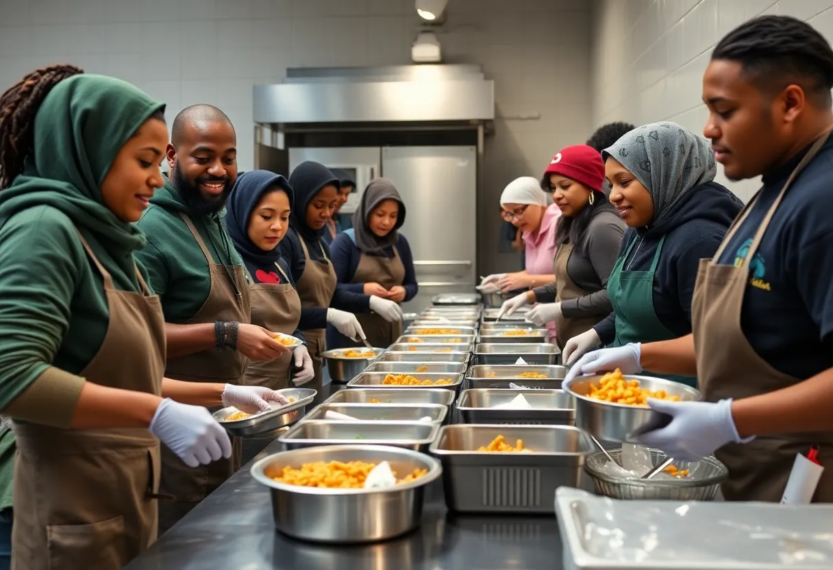 Volunteers serving hot meals at the Community Kitchen in Harlem