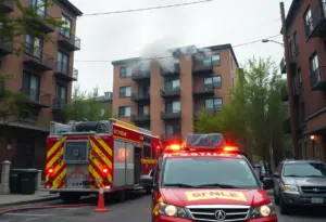 Firefighters battling a fire in a Washington Heights apartment building.