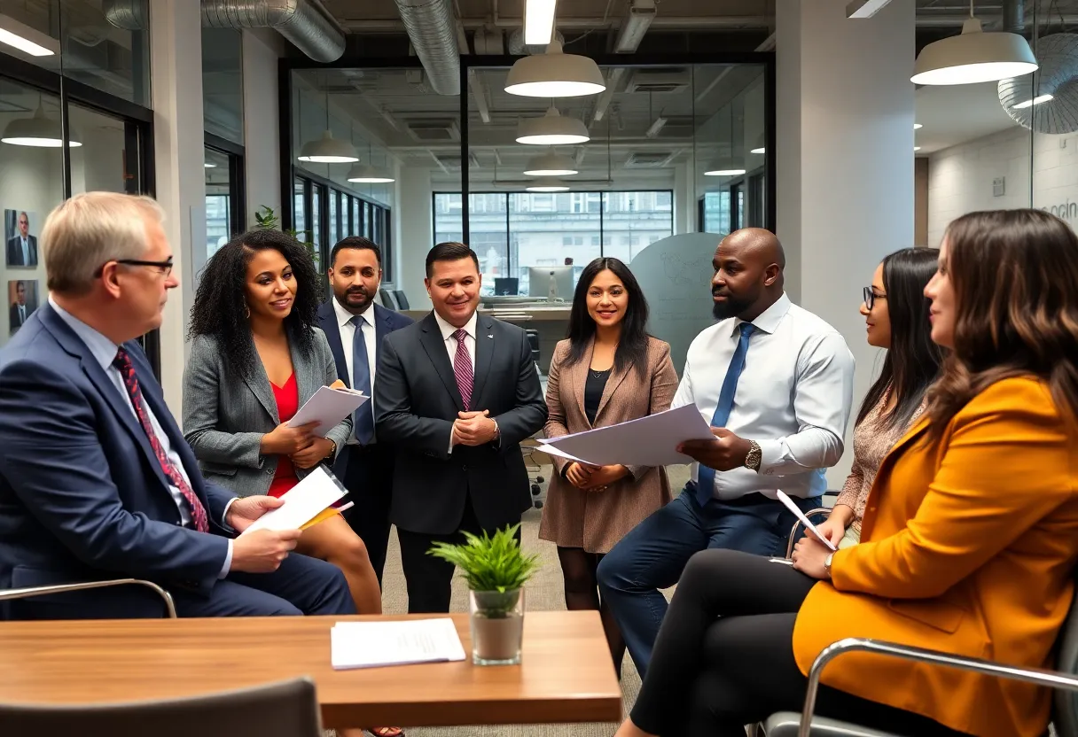 Diverse city officials in a meeting about policies for New York City.