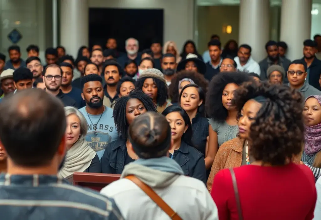 Crowd Listening to a Speech on Social Justice and Identity
