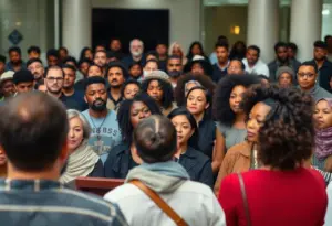 Crowd Listening to a Speech on Social Justice and Identity