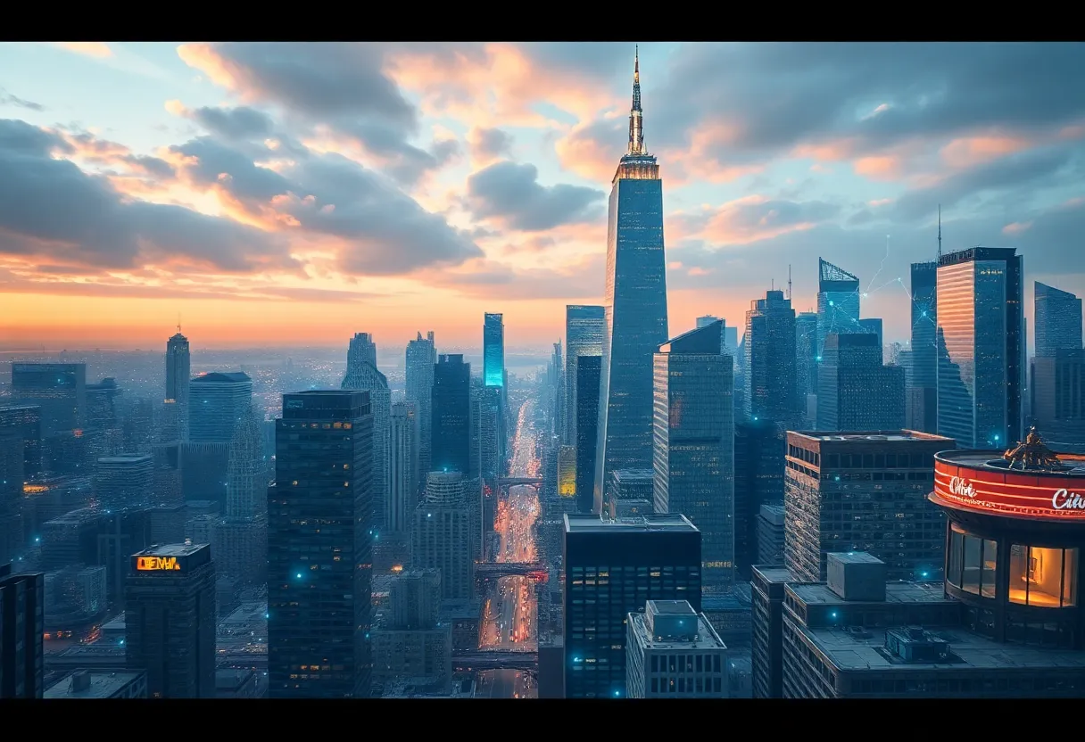 Futuristic cityscape of New York highlighting AI technology