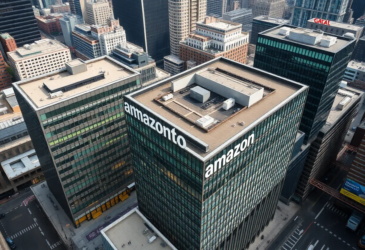View of Amazon corporate offices in New York City