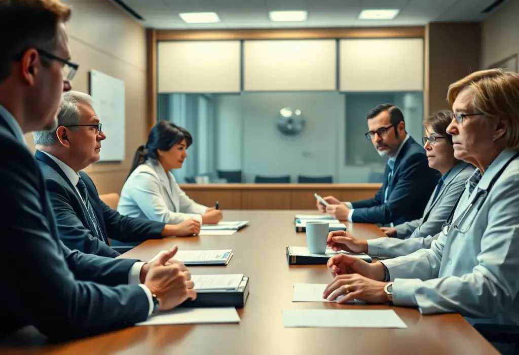 Healthcare professionals discussing antitrust violations