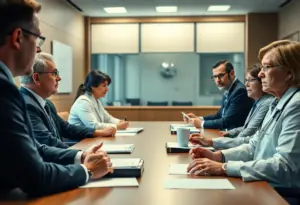 Healthcare professionals discussing antitrust violations