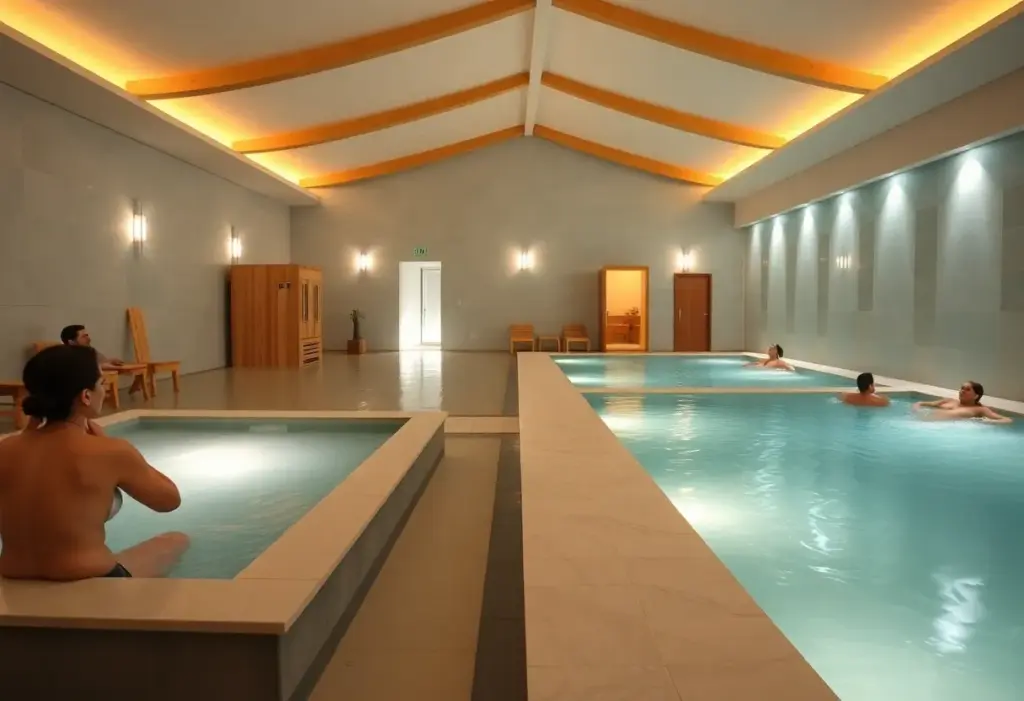 Interior view of Bathhouse Philadelphia, showcasing pools and saunas