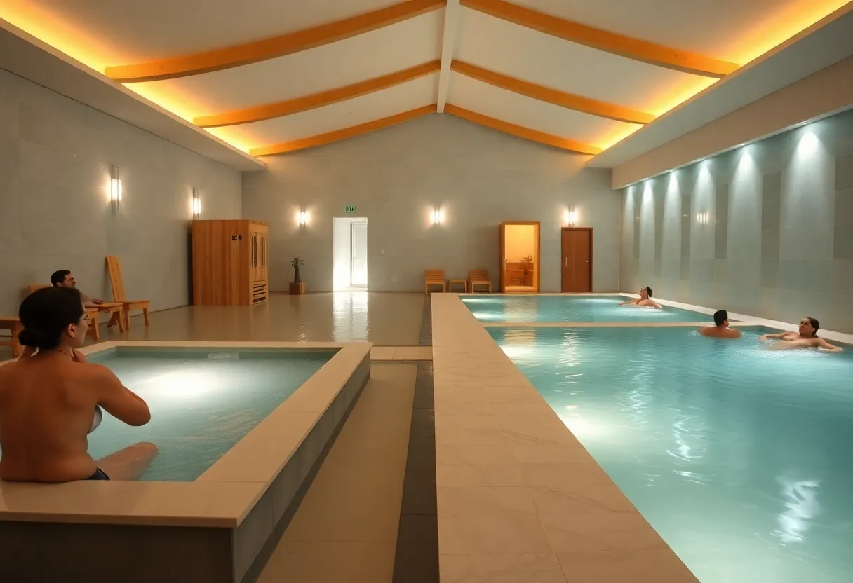 Interior view of Bathhouse Philadelphia, showcasing pools and saunas