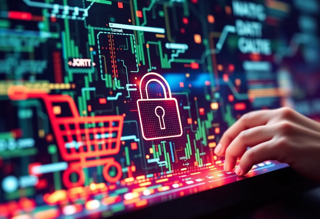 Abstract representation of data security challenges in e-commerce.