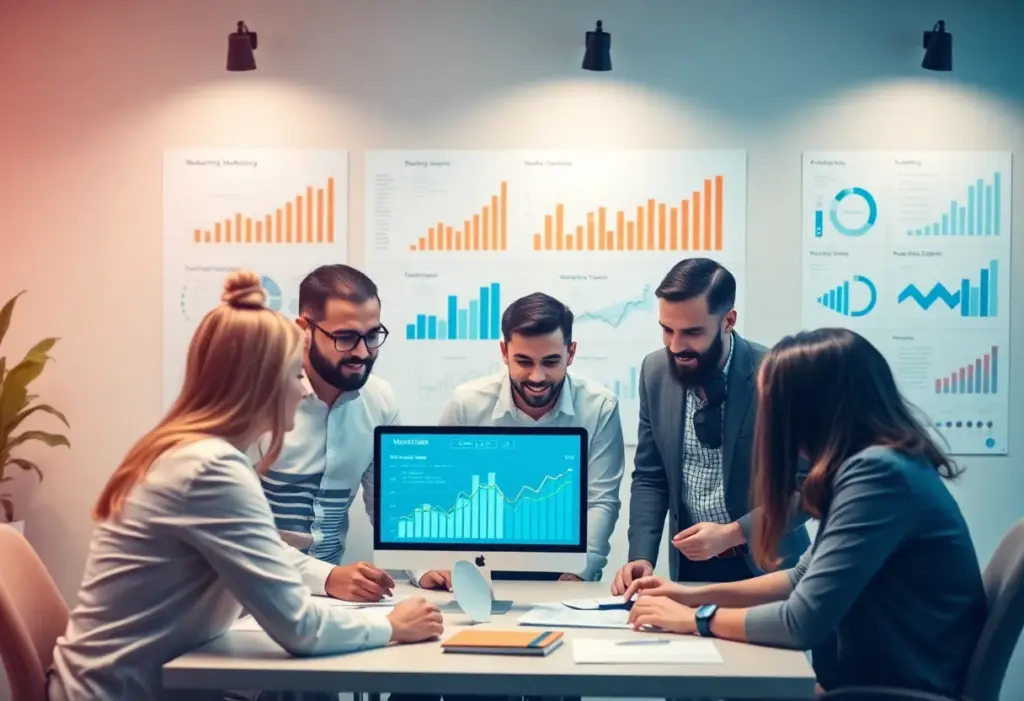 Team of digital marketing professionals at DiscoverMyBusiness working together.