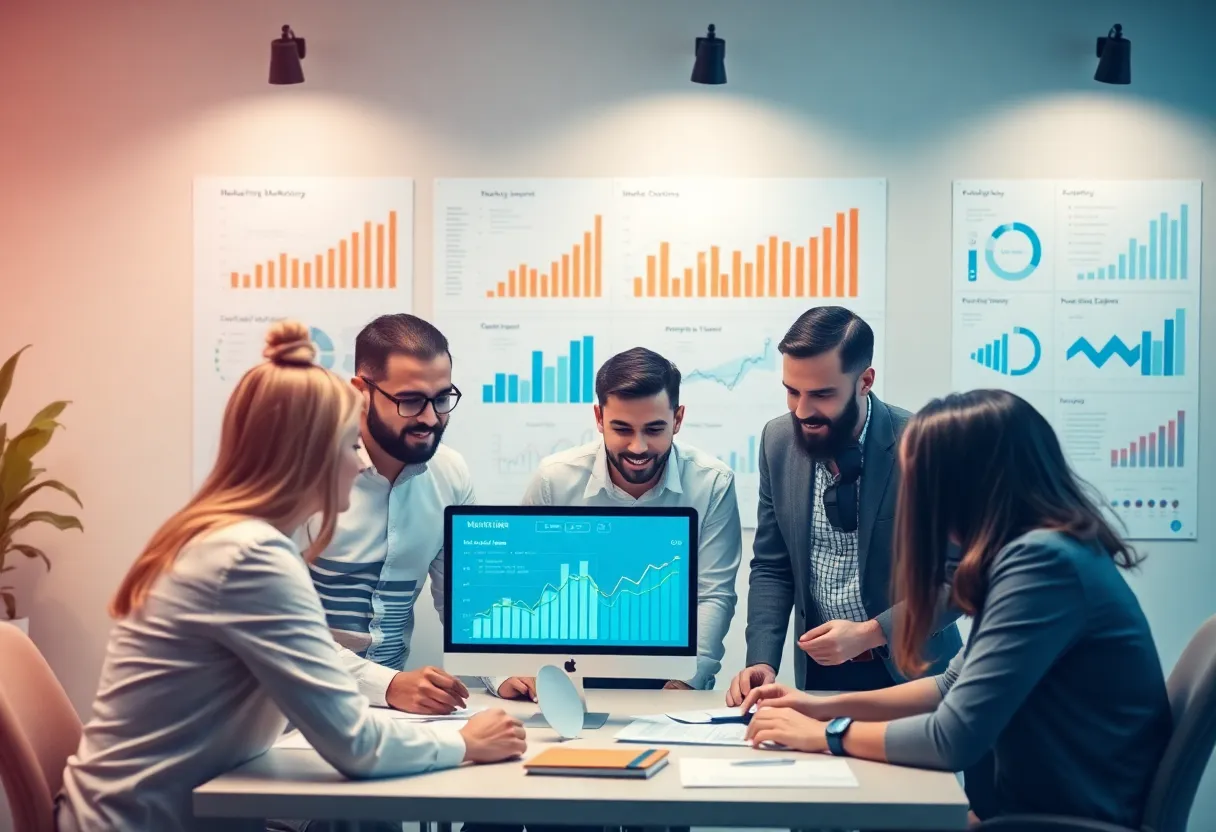 Team of digital marketing professionals at DiscoverMyBusiness working together.