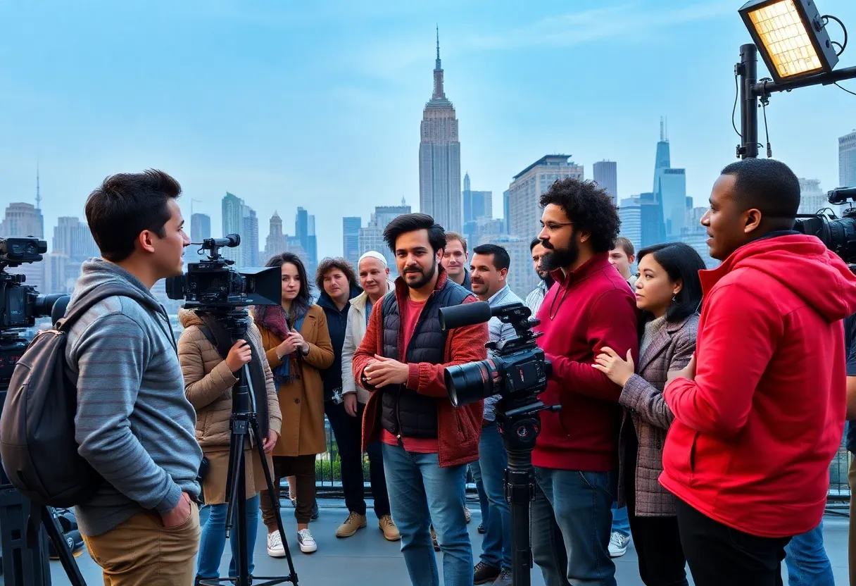 Diverse film set with multicultural team members collaborating in New York City