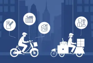 Illustration showing food delivery services and tipping regulations in New York City