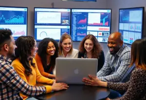 Small business owners working together on digital marketing.