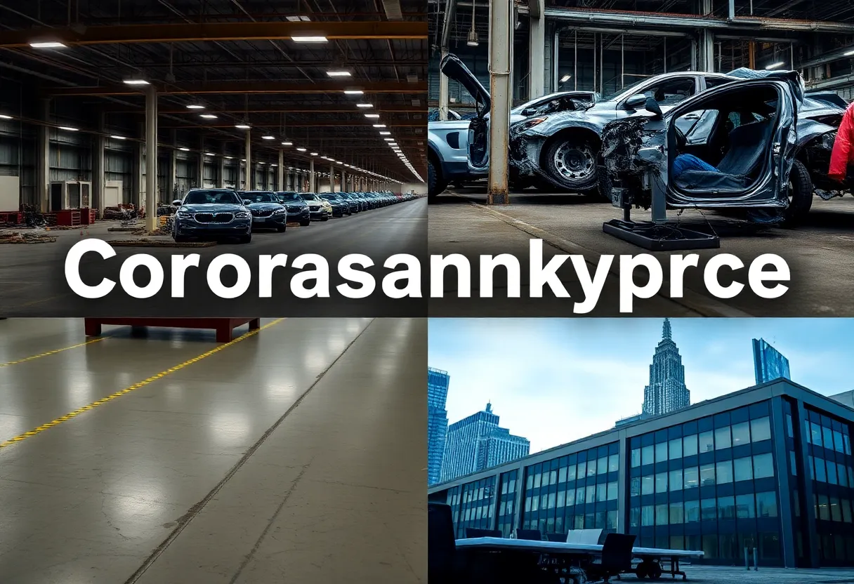 Empty factory floor representing corporate bankruptcy.