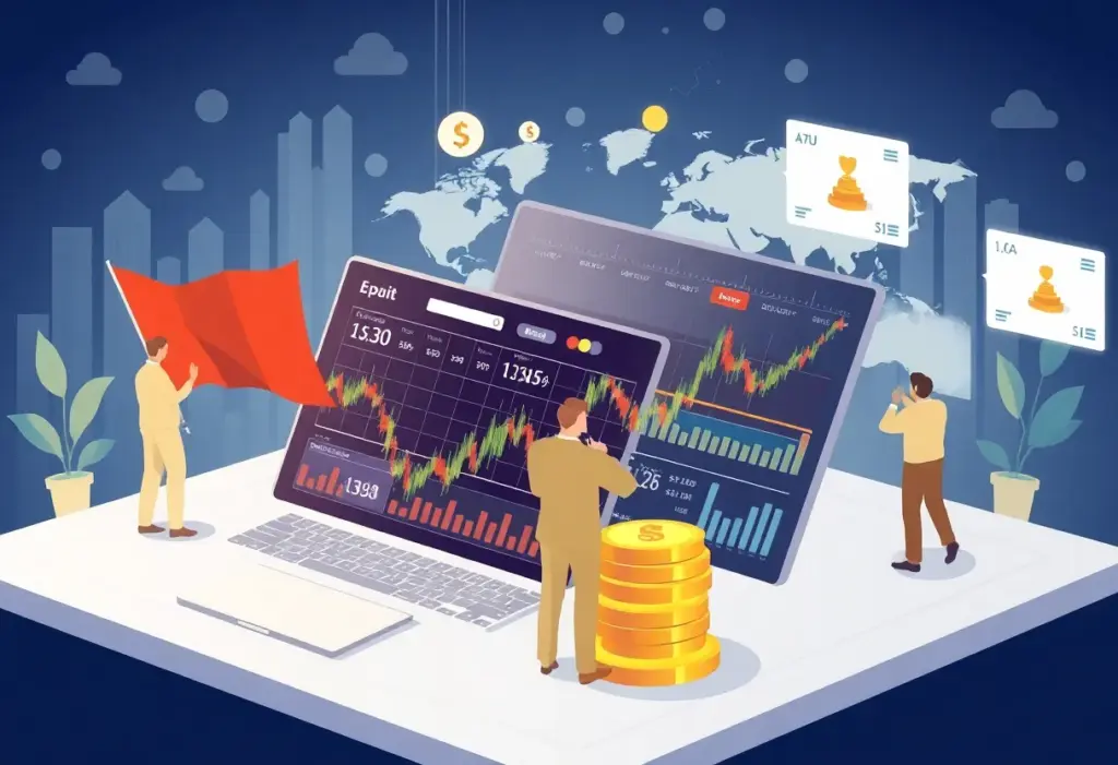Illustration of users engaging with a financial trading platform focused on prediction markets.