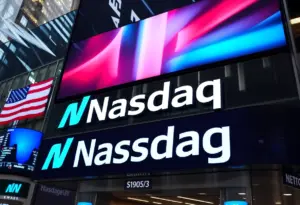 Digital display of Nasdaq trading hours at a stock exchange