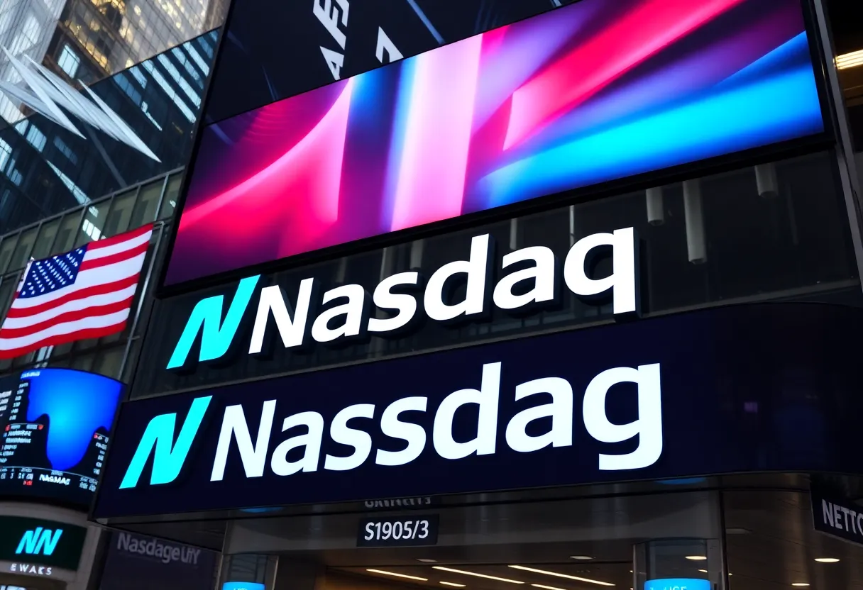 Digital display of Nasdaq trading hours at a stock exchange