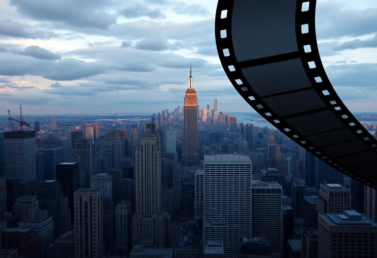 New York City skyline with film and streaming elements