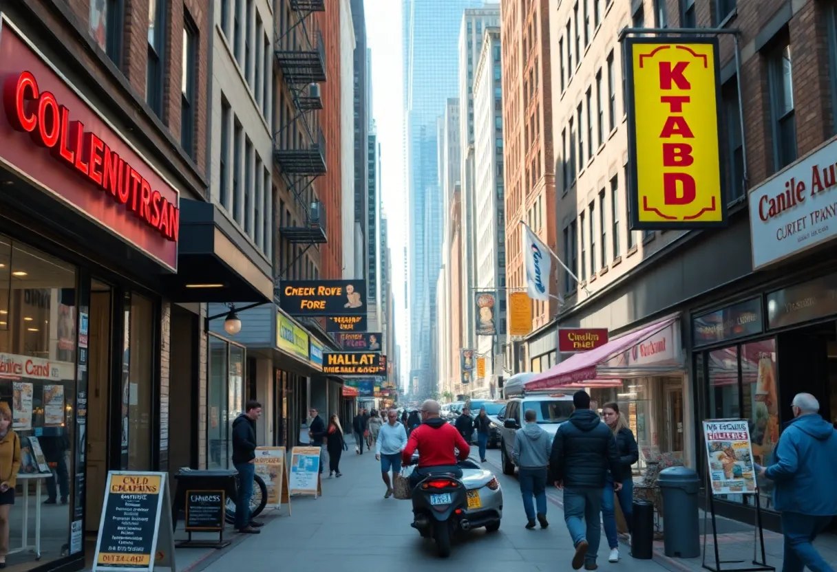 New York City street with small businesses in view